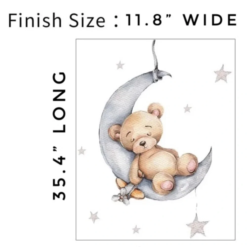 Baby Bear Nursery Wall Sticker Teddy Bear Sleeping in Moon W/ Stars Decal